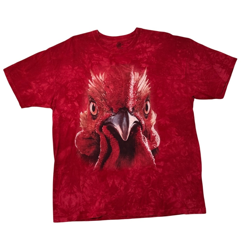The Mountain Rooster Face Graphic T-Shirt Red Tie Dye Men XL Eclectic Grunge Tee